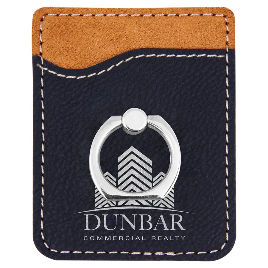 Black/Silver Laserable Leatherette Phone Wallet with Silver Ring