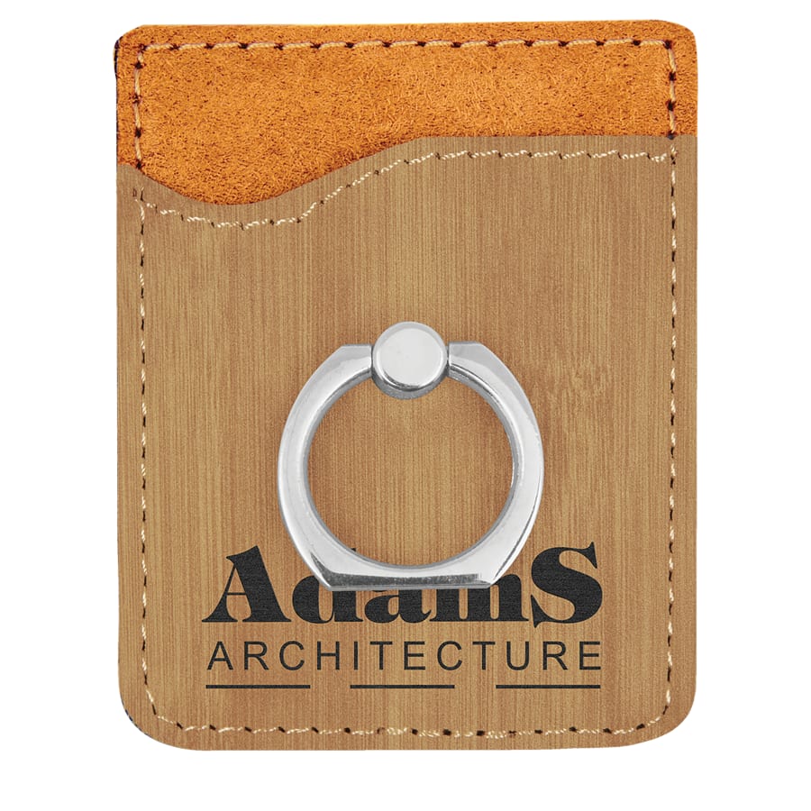 Bamboo Laserable Leatherette Phone Wallet with Silver Ring
