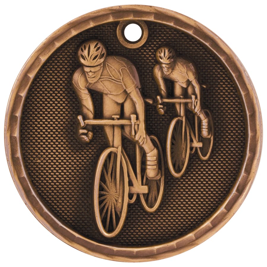 2" Antique Bronze 3D Bicycling Medal