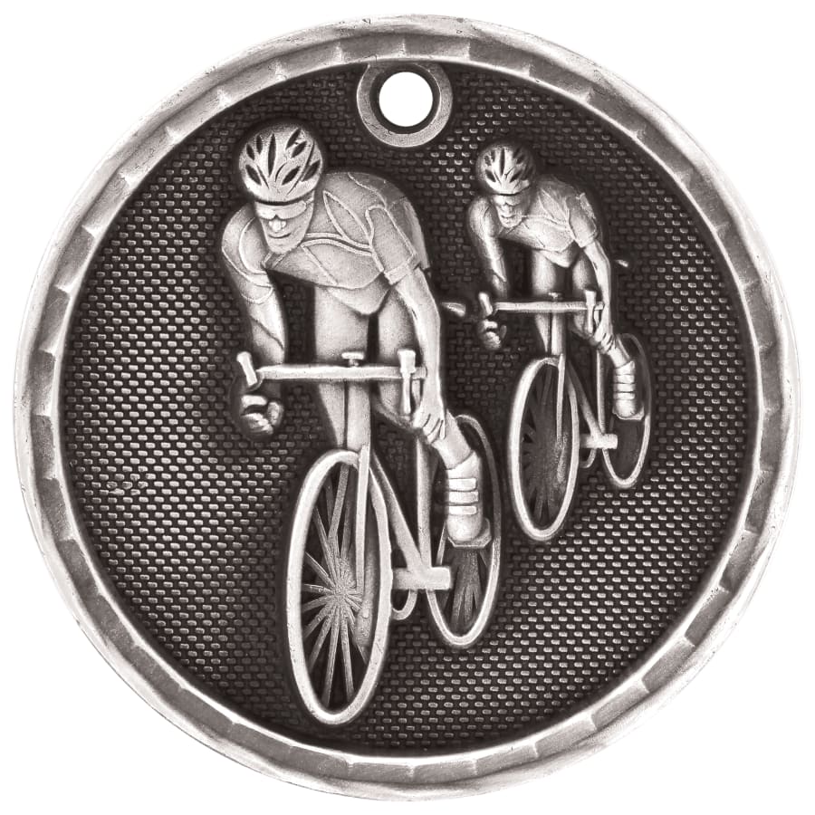 2" Antique Silver 3D Bicycling Medal
