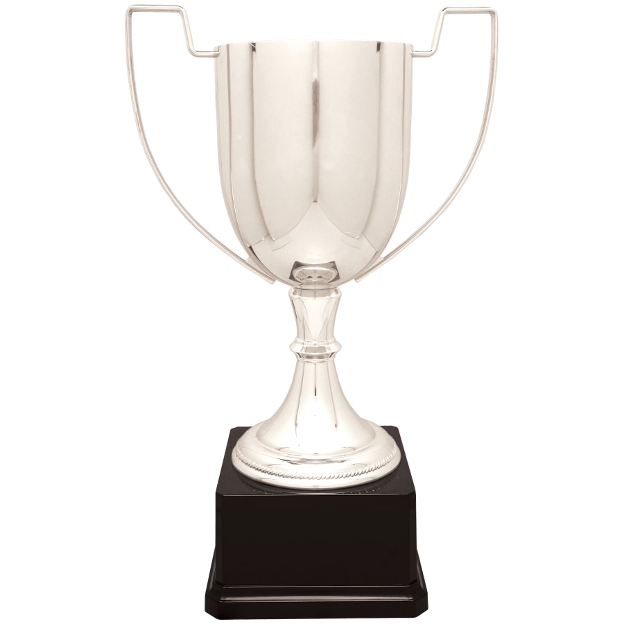 14 1/4" Silver Completed Zinc Cup Trophy on Plastic Base