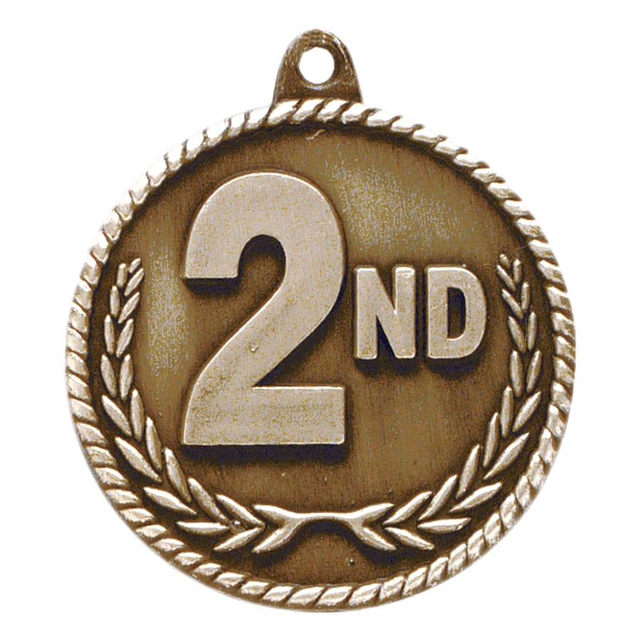 2" Antique Gold 2nd Place High Relief Medal