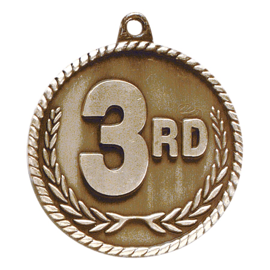 2" Antique Gold 3rd Place High Relief Medal