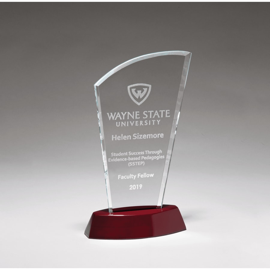 5 1/2" x 10 3/4" Sail Series Clear Glass Award with High Gloss Rosewood Finish Base