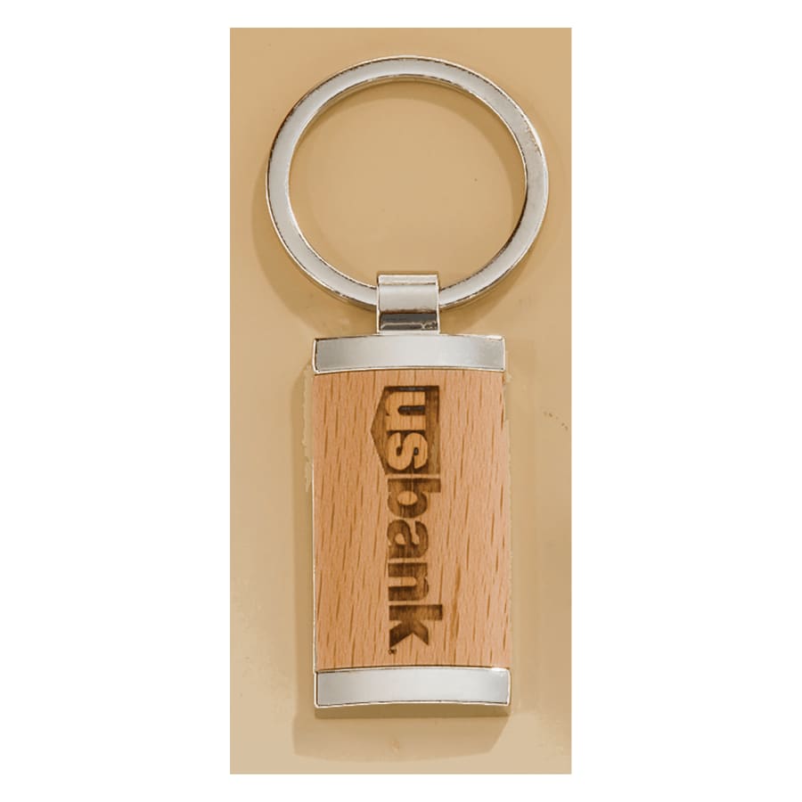 7/8" x 1 1/4" Rectangle Silver Key Ring with Maplewood Insert