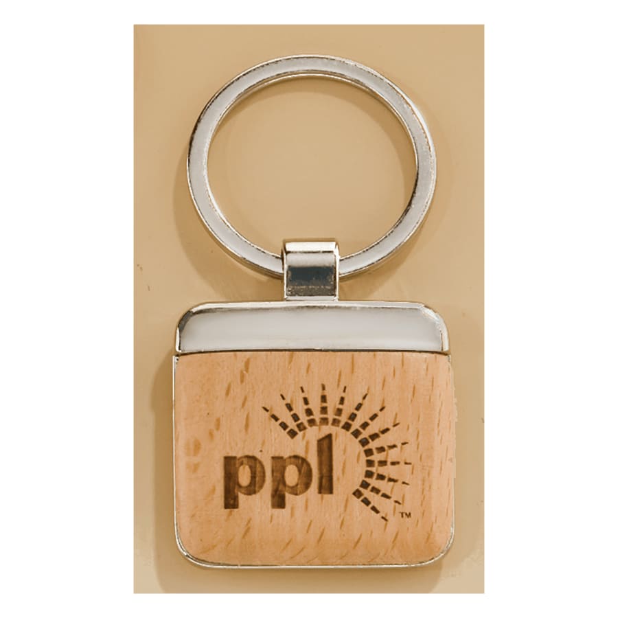 1 1/8" x 1 1/2" Silver Key Ring with Maplewood Insert
