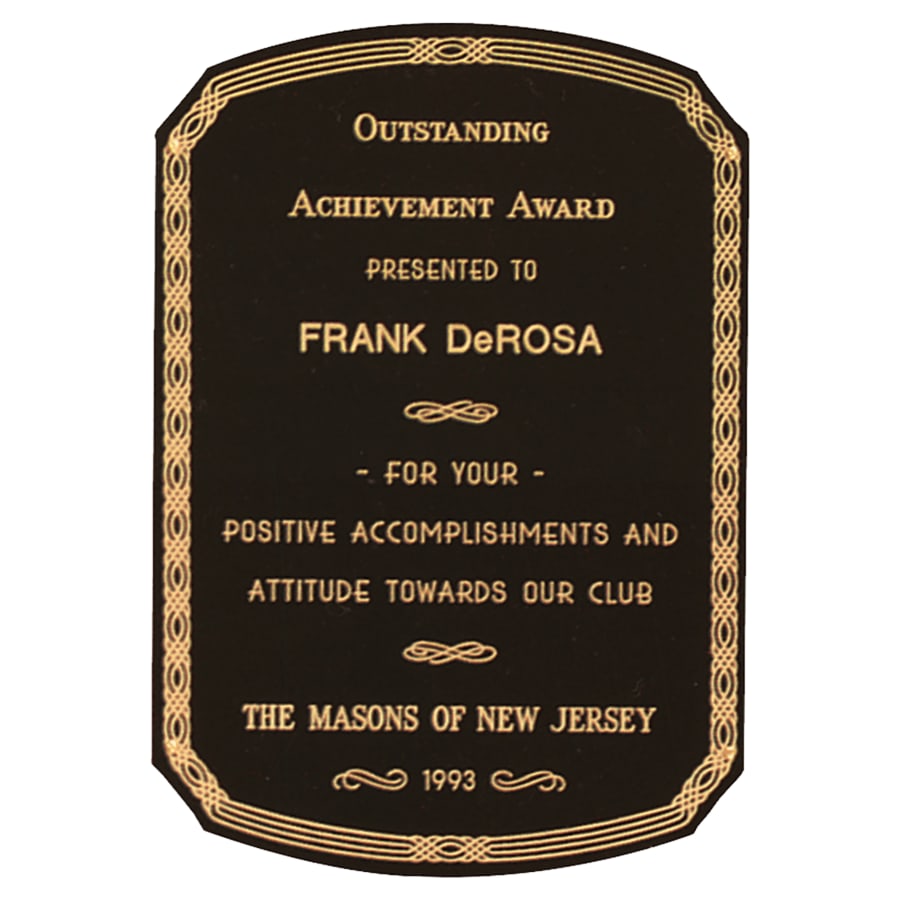 3 5/8" x 5 5/8" Laserable Black Brass Clip Corner Radius Top and Bottom Plate with Gold Design Border