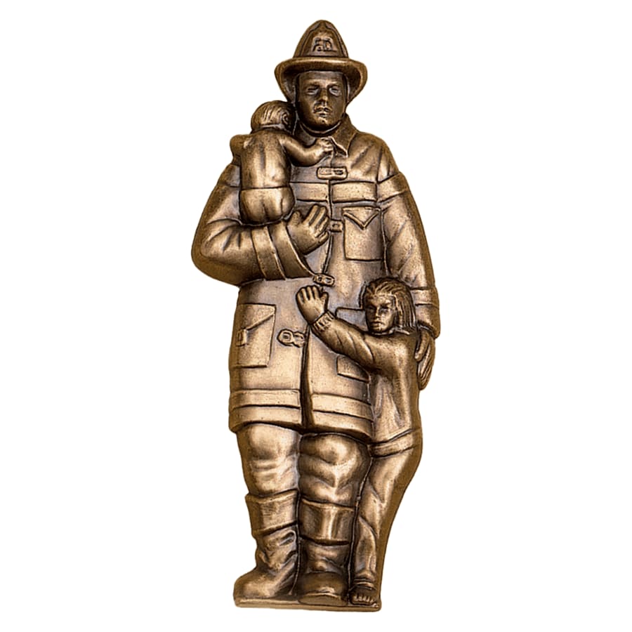 3 1/4" x 7 1/4" Antique Bronze Fireman with Children