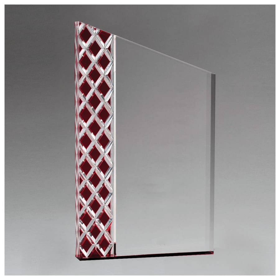5 1/2" x 7 1/4" Zenith Series Clear Acrylic with Lattice Pattern and Red Metallic Accent-Upright Only