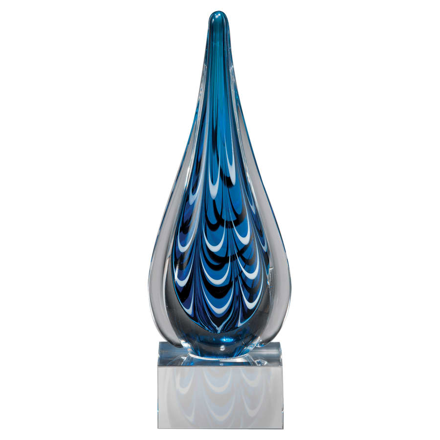 10" Blue and Black Teardrop Art Glass on Clear Glass Base-No Plate