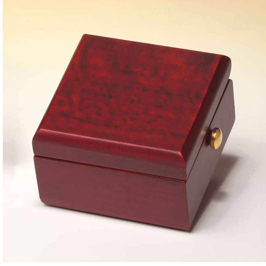 3 1/2" x 3 1/2" Hand Rubbed Mahogany Finish Box Clock, Metal Goldtone Knobs and Velour Lined Lid-Plate Not Included