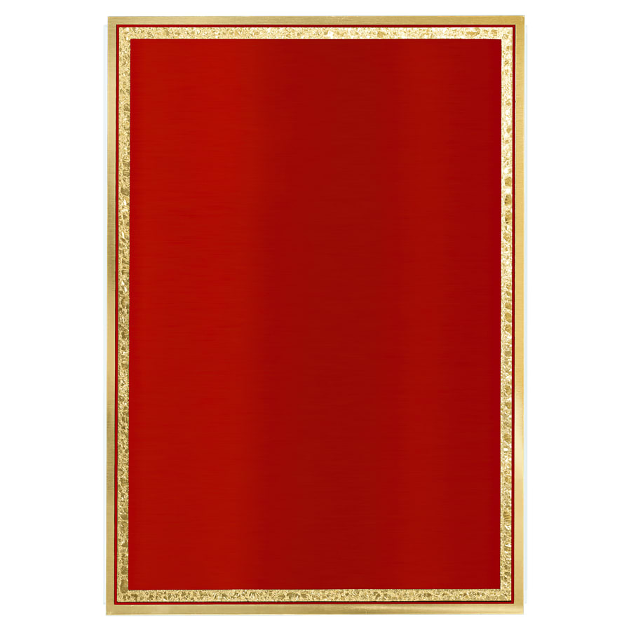 5" x 7" Red/Gold Brass Plated Steel Florentine Plaque Plate