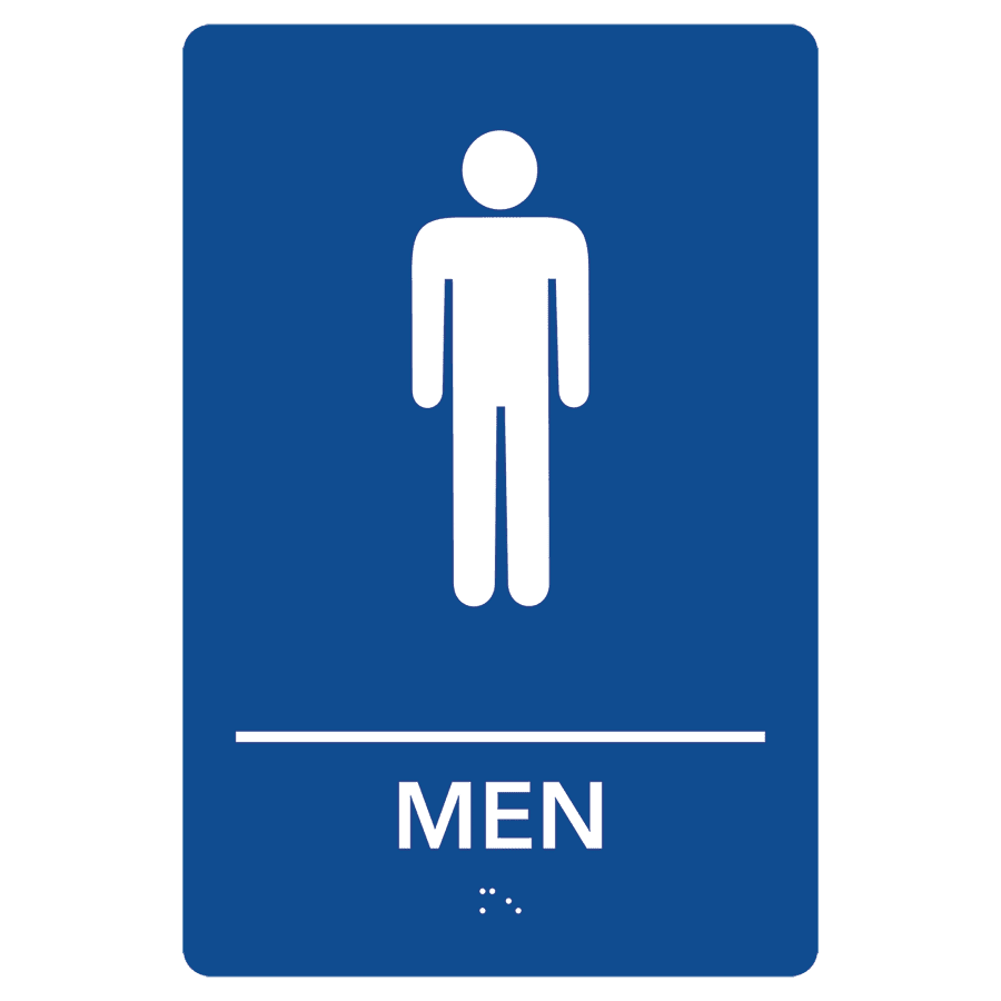 Men Restroom Pre-Designed ADA Sign, Blue/White, 6" x 9"