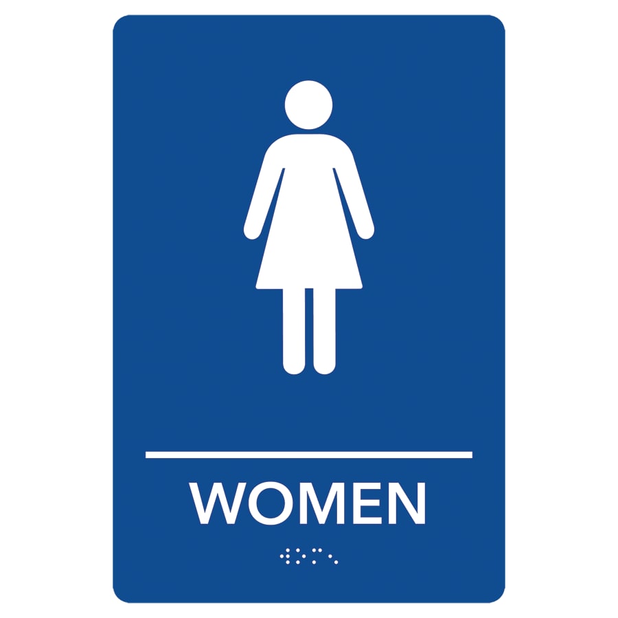 Women Restroom Pre-Designed ADA Sign, Blue/White, 6" x 9"