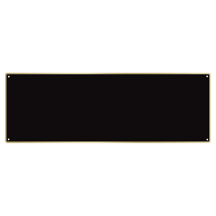 3 1/2" x 10 1/8" Black Laserable Brass Plate with Thin Gold Border, 4 Holes, and Rounded Corners