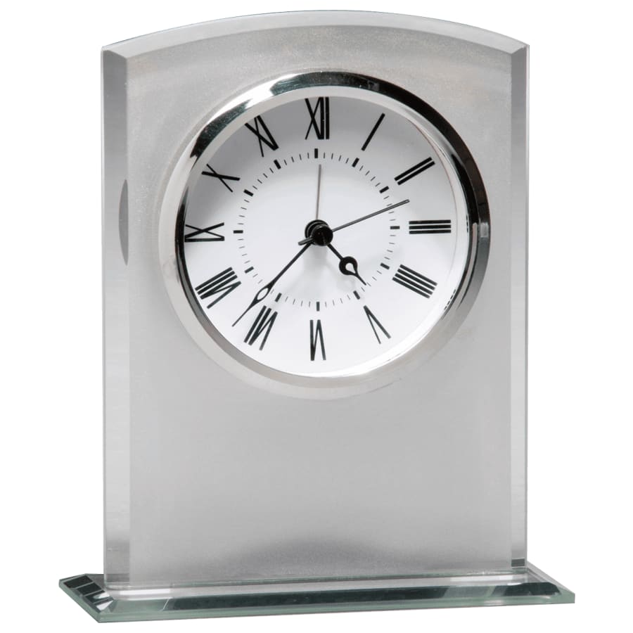 5" x 6 1/4" Glass Clock with Frosted Top, Polished Edge and Base no Plate
