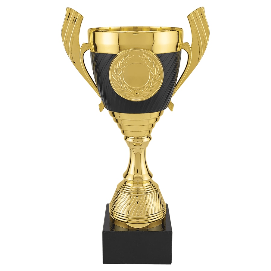 10 3/4" Gold with Black Completed Plastic Cup Trophy with Black Marble Base