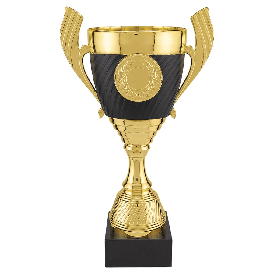 12 1/2" Gold with Black Completed Plastic Cup Trophy with Black Marble Base