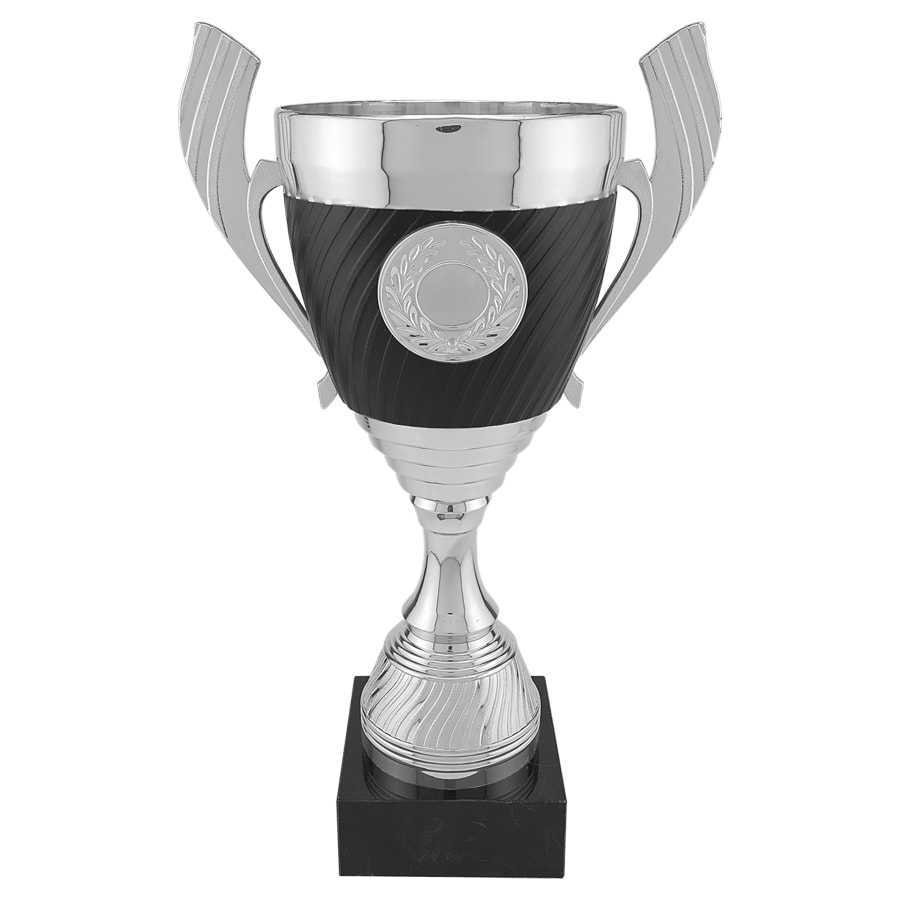 14 1/4" Silver with Black Completed Plastic Cup Trophy with Black Marble Base