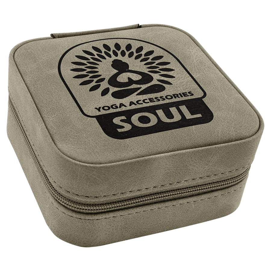 Travel Jewelry Box - Laserable Leatherette, Creekside Collection, 4" x 4", Light Green