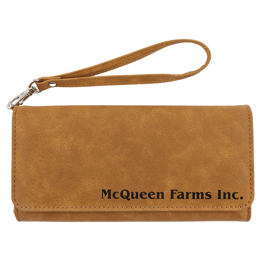 Wallet with Strap - Laserable Leatherette, Creekside Collection, 7 1/2" x 4", Light Brown