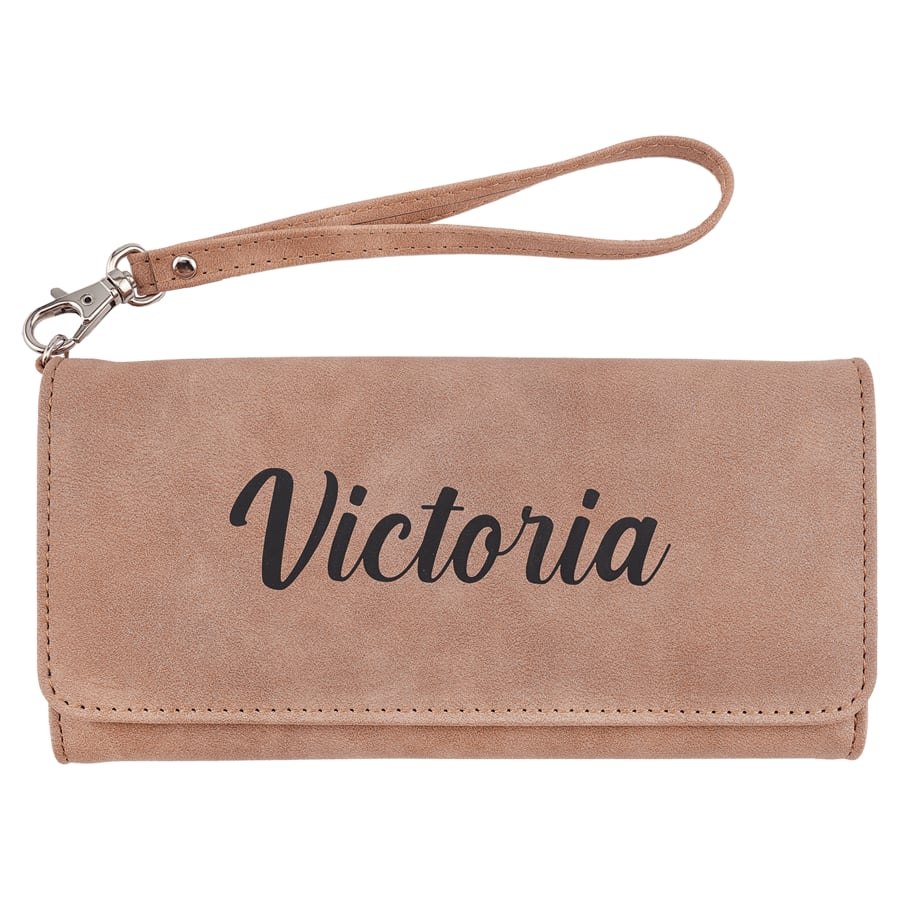Wallet with Strap - Laserable Leatherette, Creekside Collection, 7 1/2" x 4", Blush
