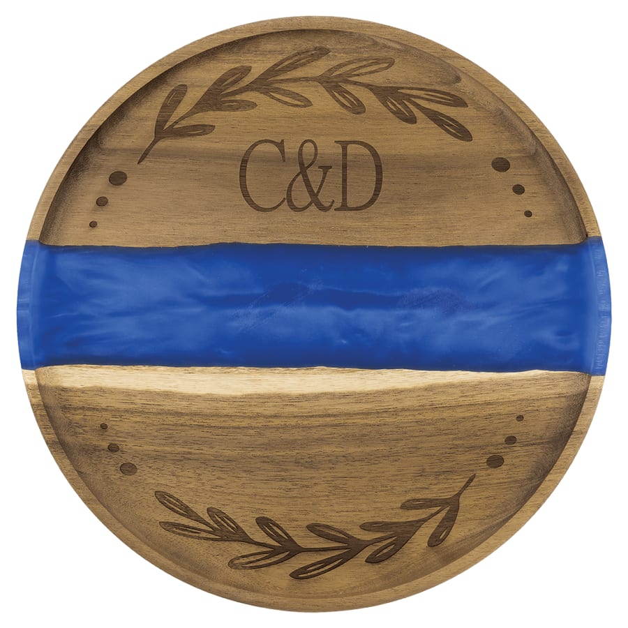 11 3/4" x 3/4" Acacia with Blue Pearl Resin Round Serving Tray
