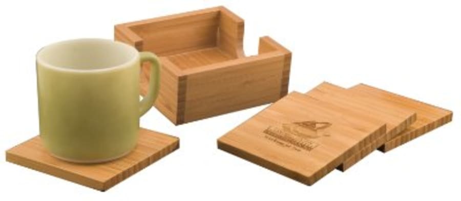 JDS CST01 4" x 4" Bamboo Square 4-Coaster Set with Holder