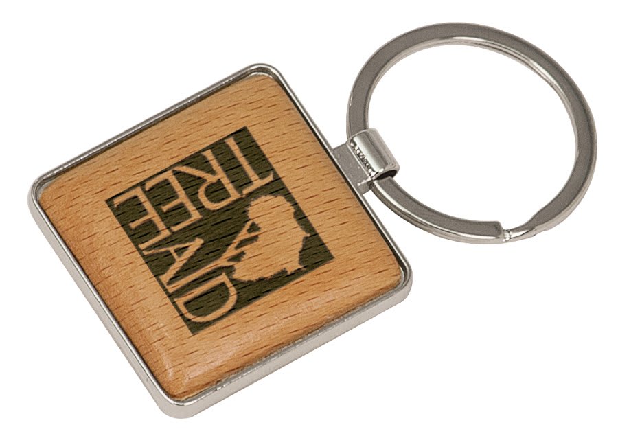 JDS GFT139 1 9/16" x 1 9/16" Silver/Wood Laserable Square Keychain