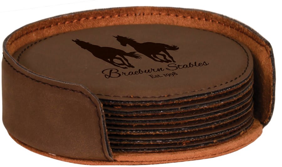 JDS GFT238–GFT1326 4" Round Laserable Leatherette 6-Coaster Set