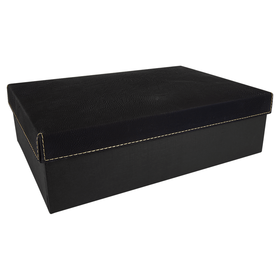 JDS GBX61 12" x 8" Black/Gold Gift Box with Laserable Leatherette Lid