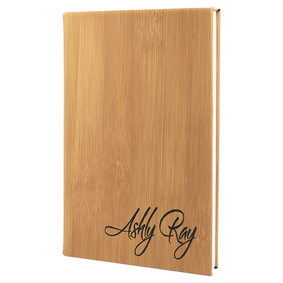 JDS GFT877 5 1/4" x 8 1/4" Bamboo Laserable Leatherette Journal with Lined Notepad