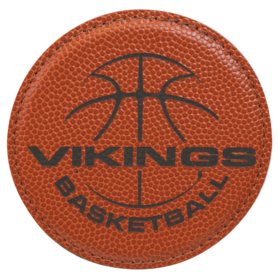 JDS GFT1318 4" Round Basketball Laserable Leatherette Coaster