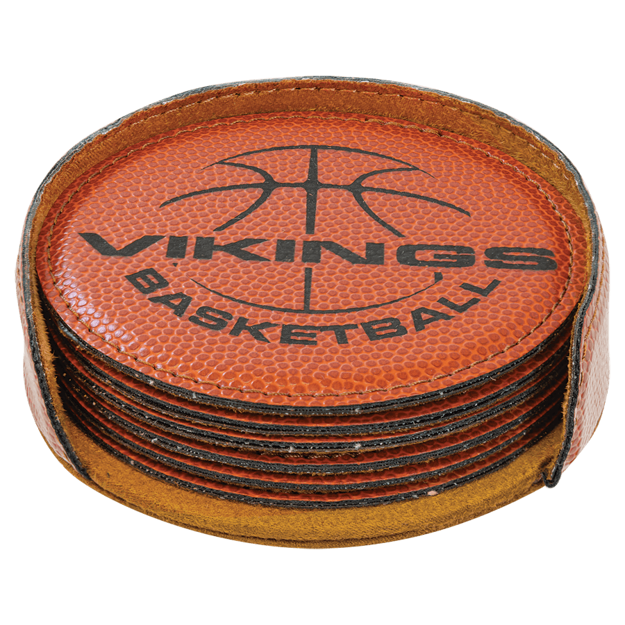 JDS GFT1328 4" Basketball Round Laserable Leatherette 6-Coaster Set