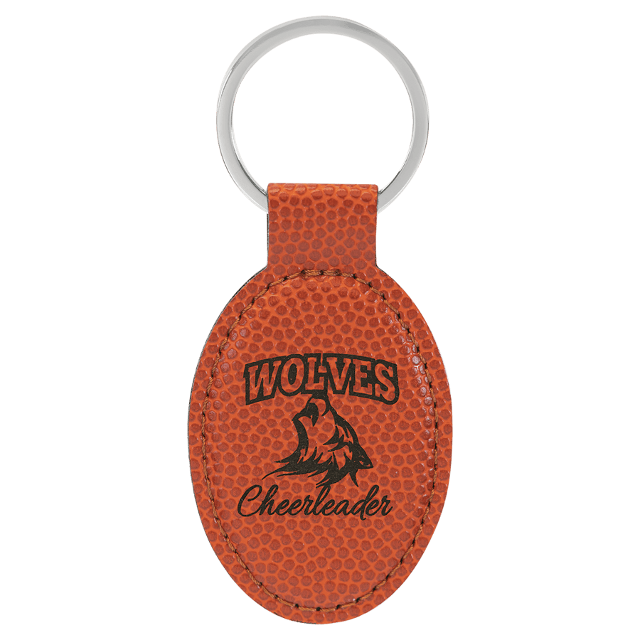 JDS GFT2373 3" x 1 3/4" Basketball Laserable Leatherette Oval Keychain