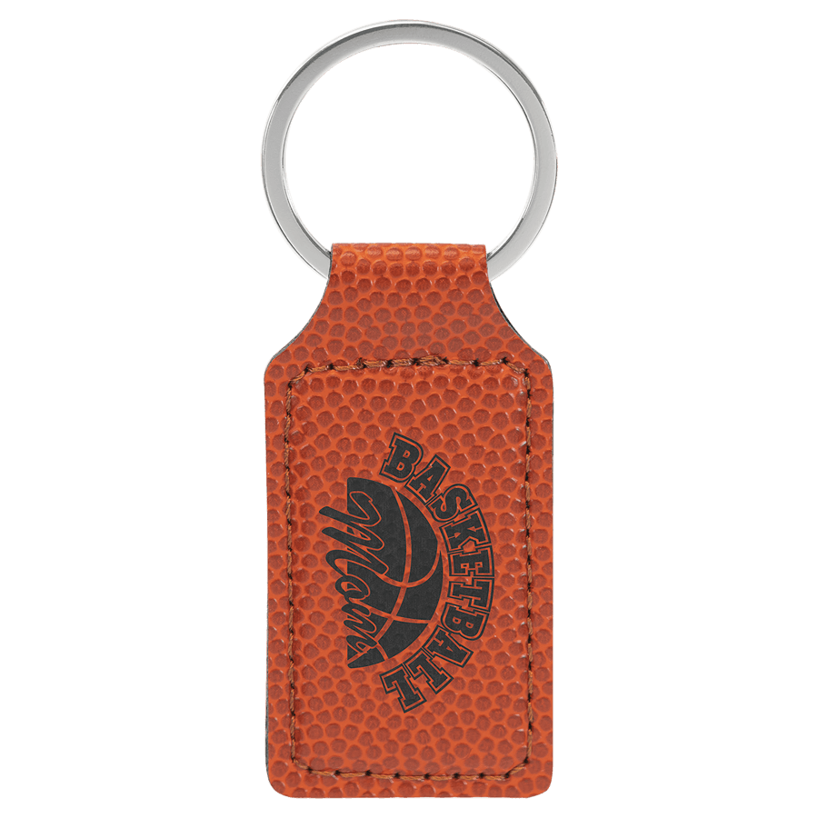 JDS GFT2383 2 3/4" x 1 1/4" Basketball Laserable Leatherette Rectangle Keychain