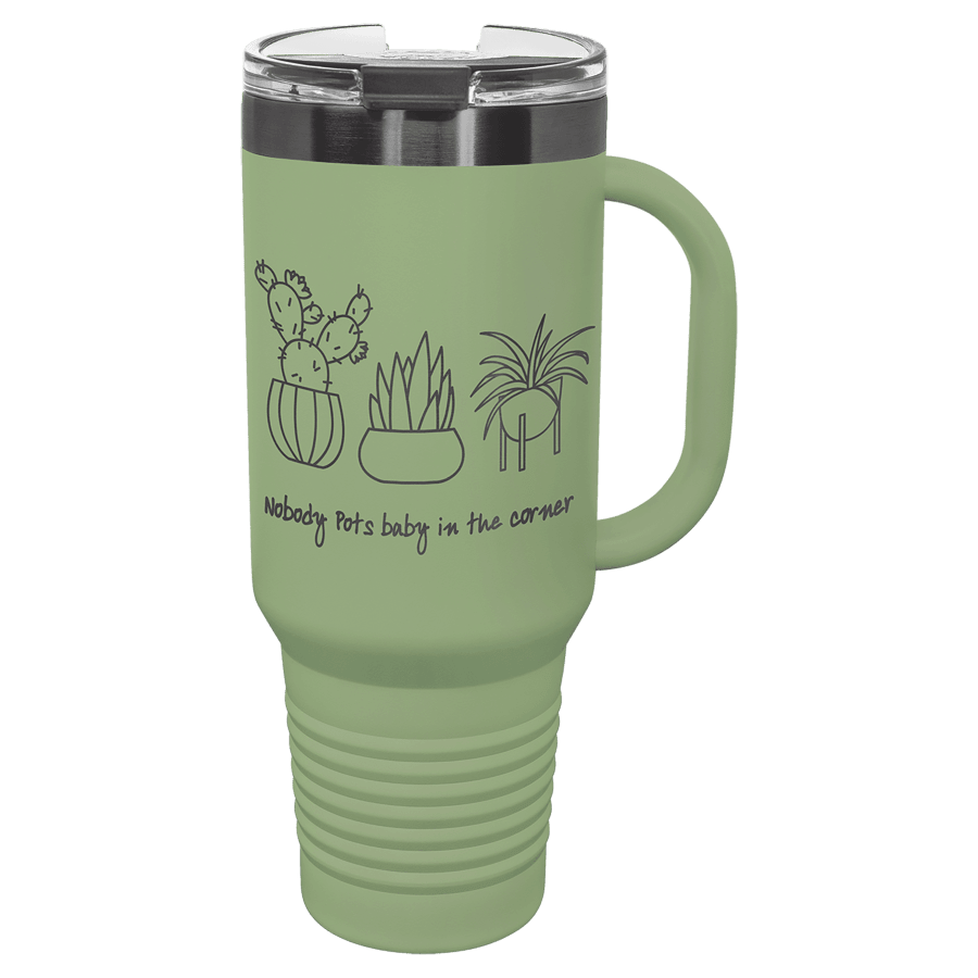 Polar Camel LTM7434 Polar Camel 40 oz. Summer Sage/Ghost Black Travel Mug with Handle & Straw