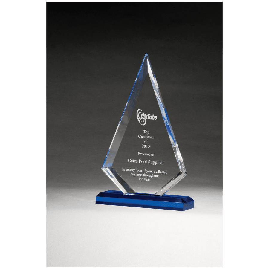 JDS A6990 5 1/2" x 7 3/4" Arrow Series Clear Acrylic with Blue Highlights and Blue Base