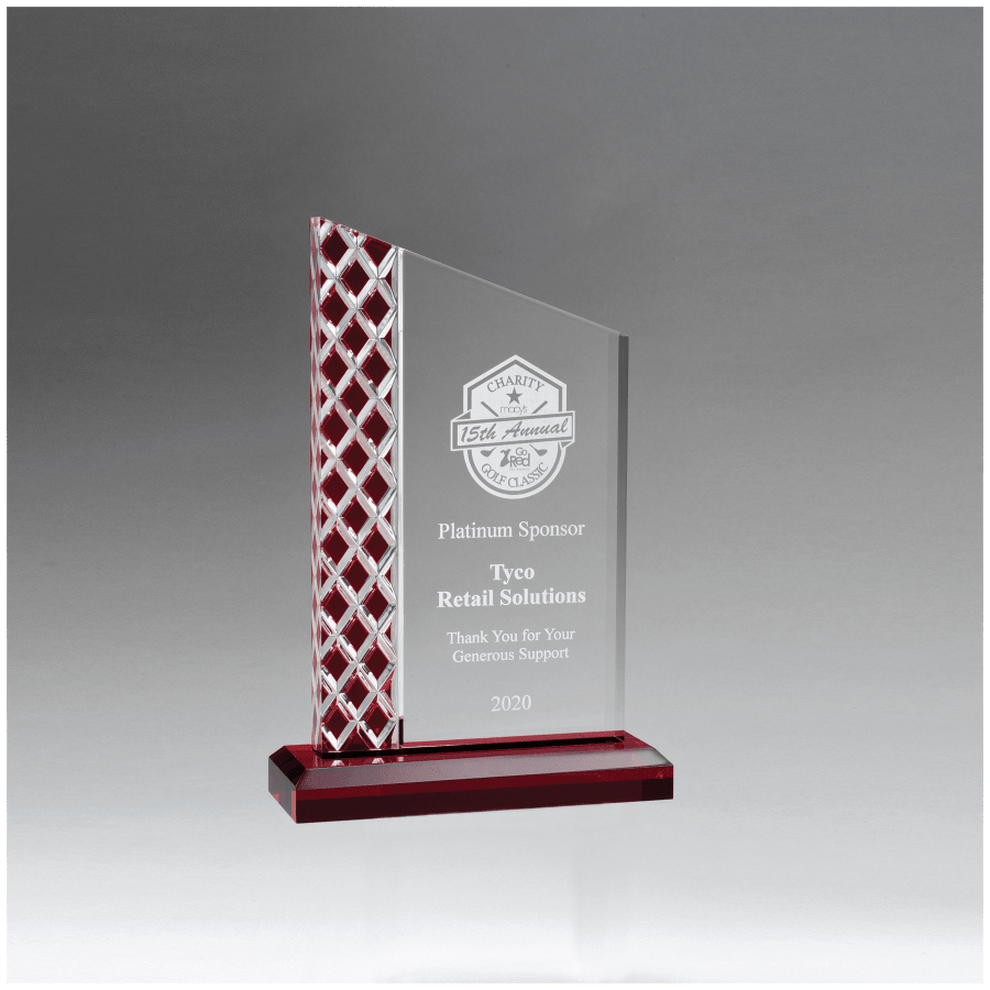 JDS A7160 5 1/2" x 7 1/4" Zenith Series Clear Acrylic with Lattice Pattern and Red Metallic Accent