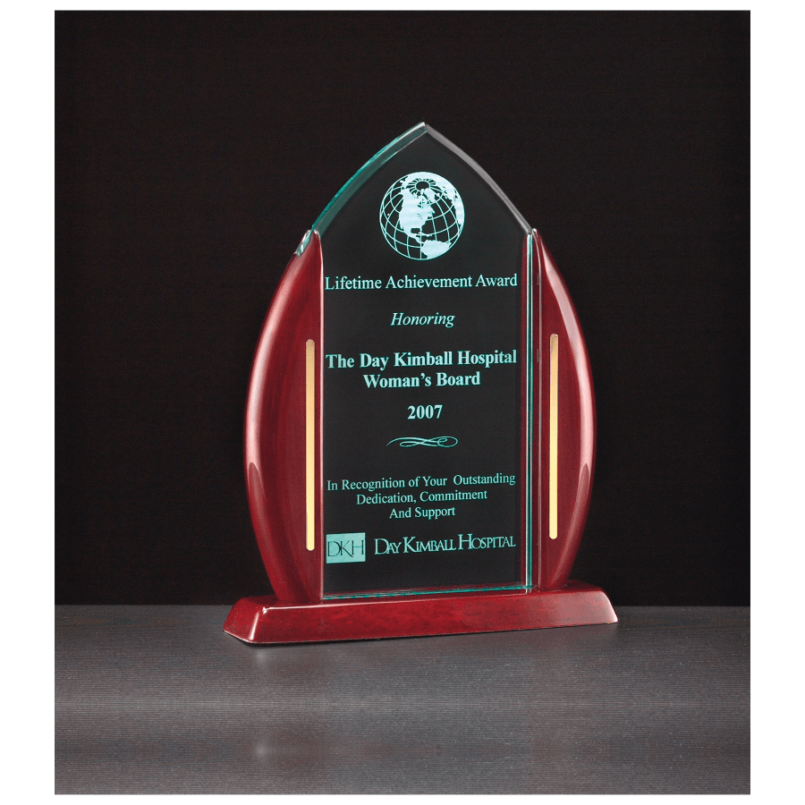 JDS A6802 7 1/2" x 9 5/8" Flame Jade Acrylic with Rosewood Piano Finish Base and Posts, Gold Metal Accents
