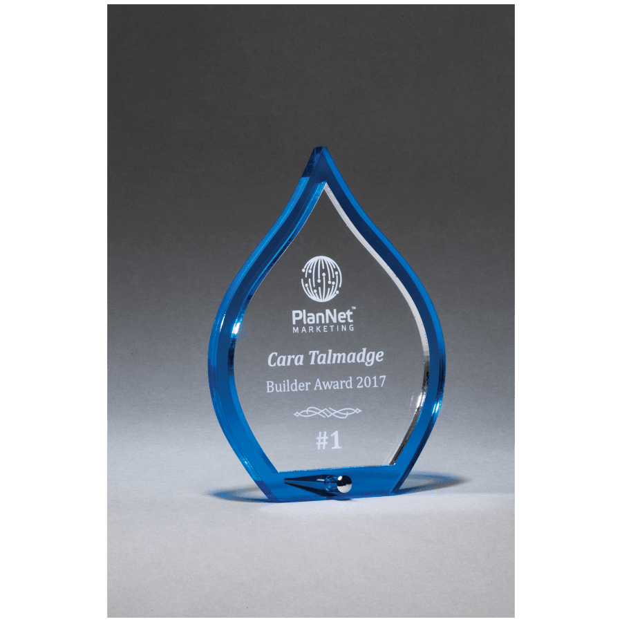 JDS A7037 4 1/2" x 6 1/4" Blue Flame Acrylic with Clear Pop-Out Center and Silver Metal Post