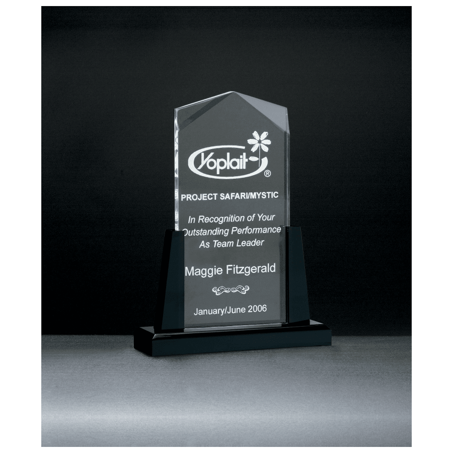 JDS A6587 6 1/2" x 10" Spire Series Clear Acrylic Upright on Black Acrylic Base