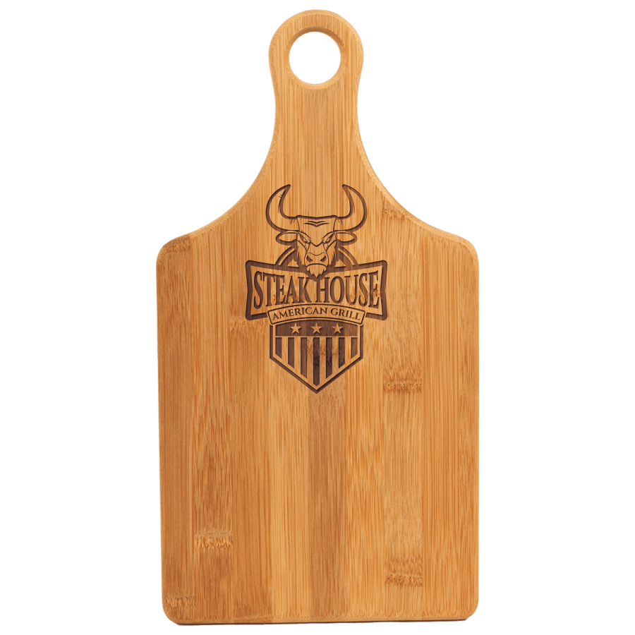 JDS GFT172 13 1/2" x 7" Bamboo Paddle Shape Cutting Board