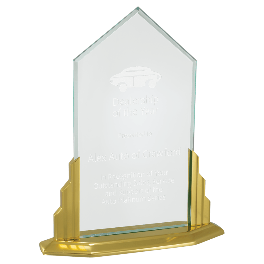 JDS A6500 9 1/2" x 11 1/2" Peak Jade Acrylic Award with Aluminum Base