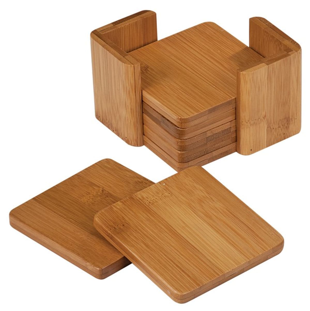 Custom Bamboo Square 6-Coaster Set with Holder (3 3/4