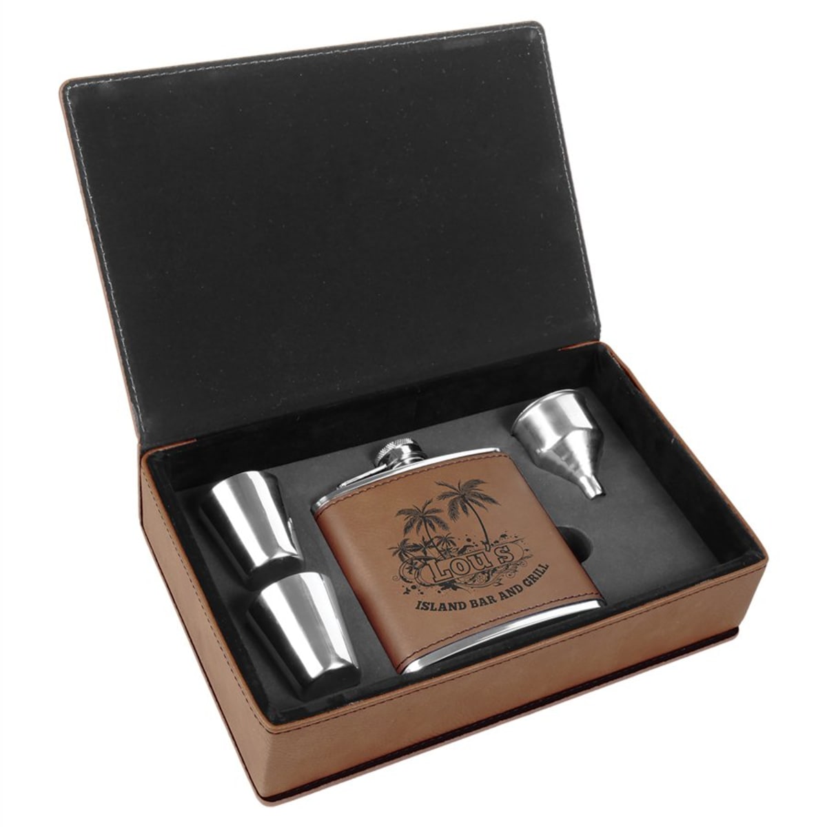 Custom Laserable Leatherette Flask Gift Set (6 oz) — Engraved Flask | Personalized Gift — product photo