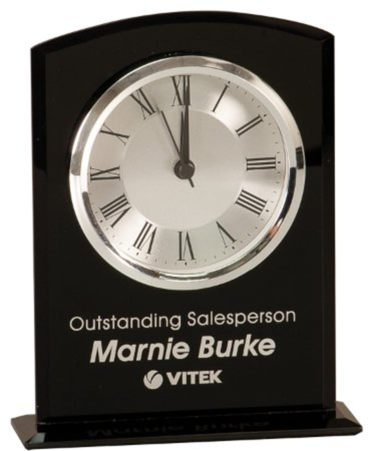 Custom Black Glass Arch Clock with Base (6 1/4