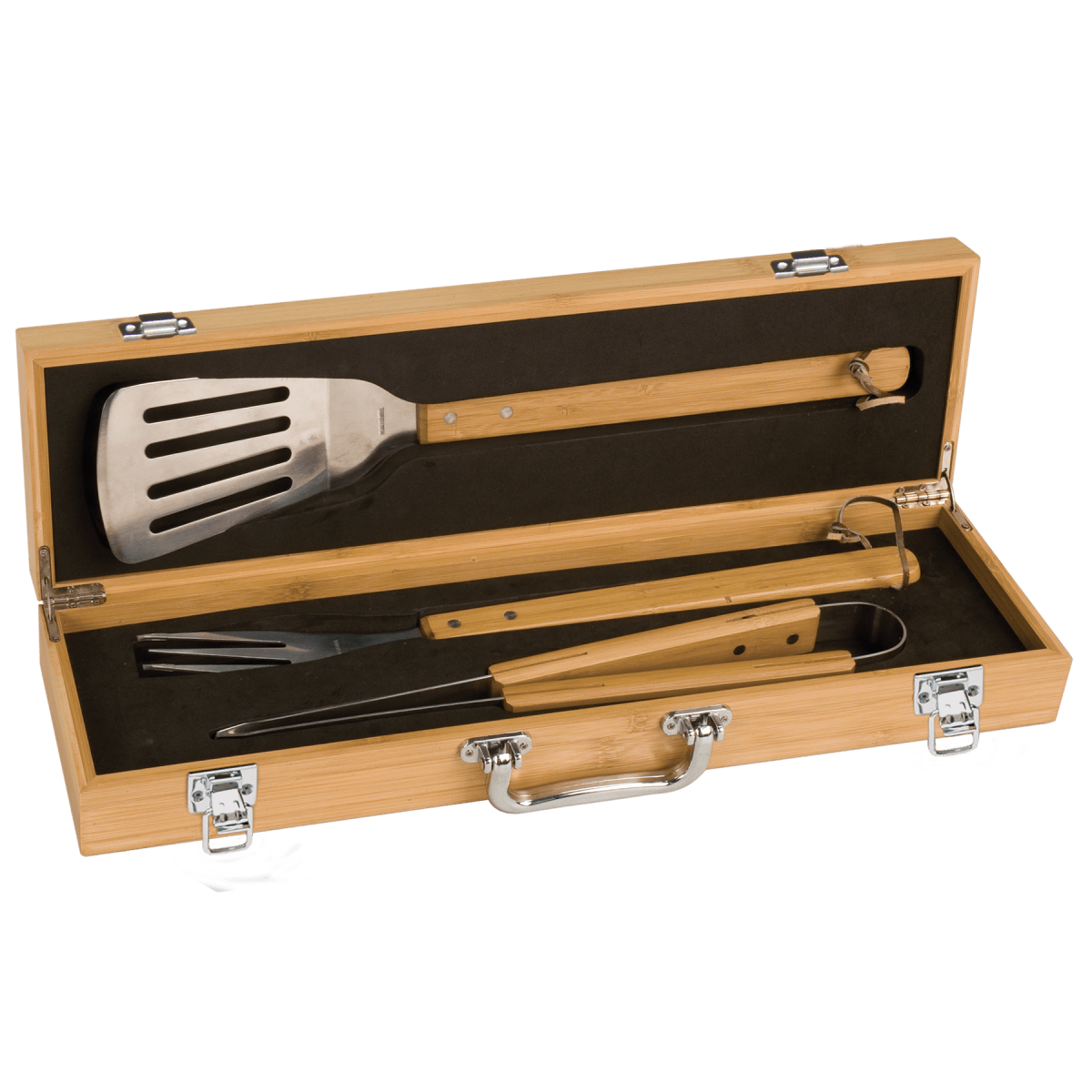 3-Piece Bamboo BBQ Set in Bamboo Case — Custom Branded | Personalized — product photo