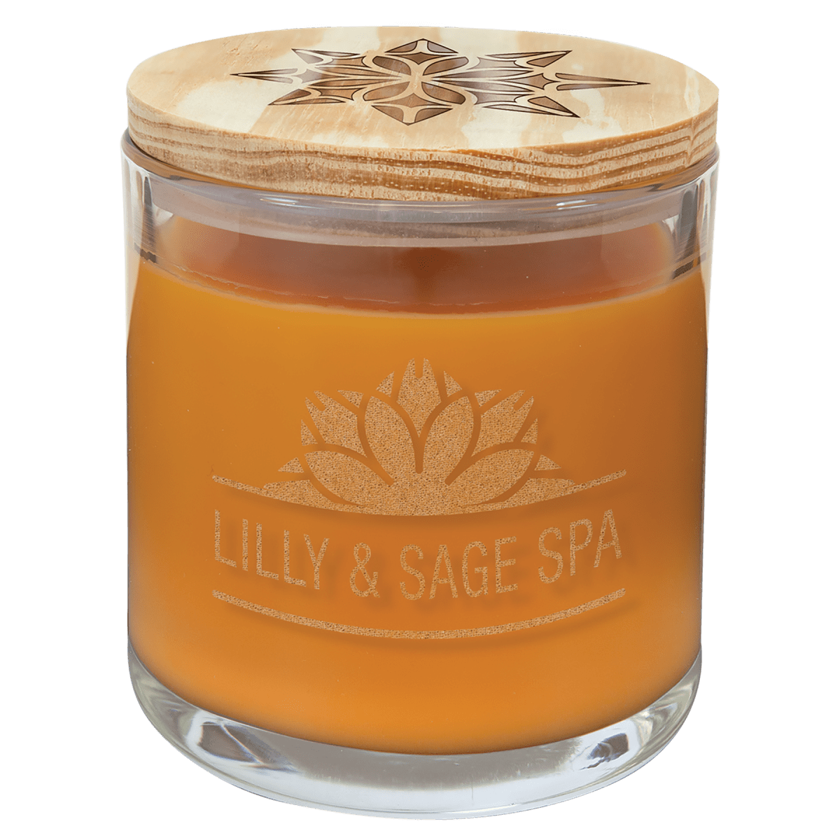 Custom Bright Citrus Candle in a Glass Holder with Wood Lid (14 oz) — Laser Engraved | Personalized — product photo