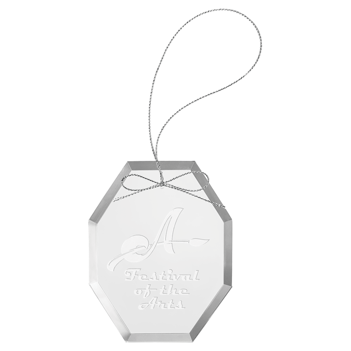 Custom Clear Octagon Glass Ornament with Silver String (3 3/4